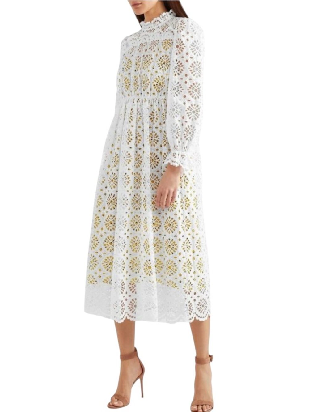 Diane von Furstenberg New Leandra White Eyelet Embroidery Midi Dress Size 4 - Picture 2 of 12